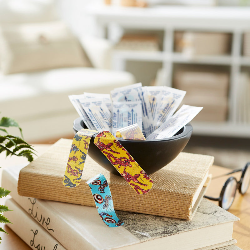 American® White Cross Stat Strip® Adhesive Strip 3/4 X 3 Inch Plastic Rectangle Kid Design (Black Panther / Captain America / Iron Man) Sterile (897043_BX) 100/BX