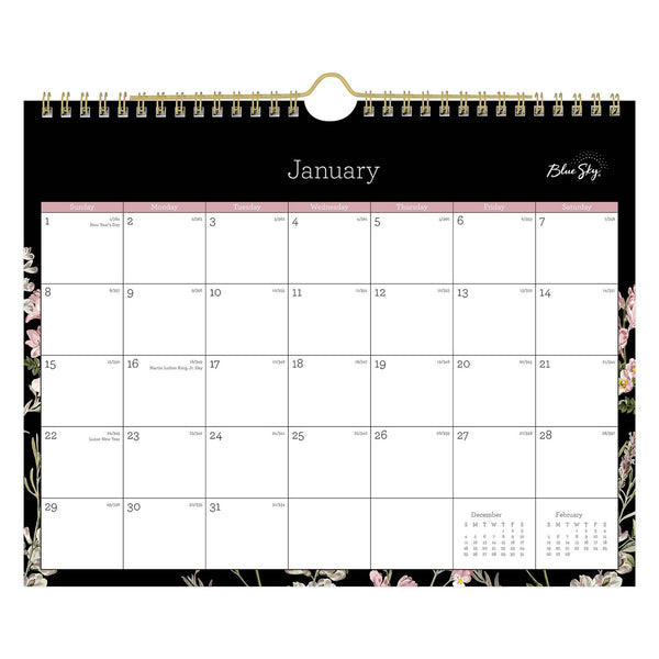 Blue Sky® Neveah Monthly Wall Calendar, Floral Artwork, 11" x 8.75", White/Black/Pink Sheets, 12-Month (Jan to Dec): 2026 (BLS139941) Each
