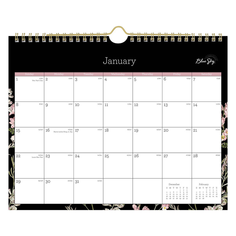 Blue Sky® Neveah Monthly Wall Calendar, Floral Artwork, 11" x 8.75", White/Black/Pink Sheets, 12-Month (Jan to Dec): 2026 (BLS139941) Each