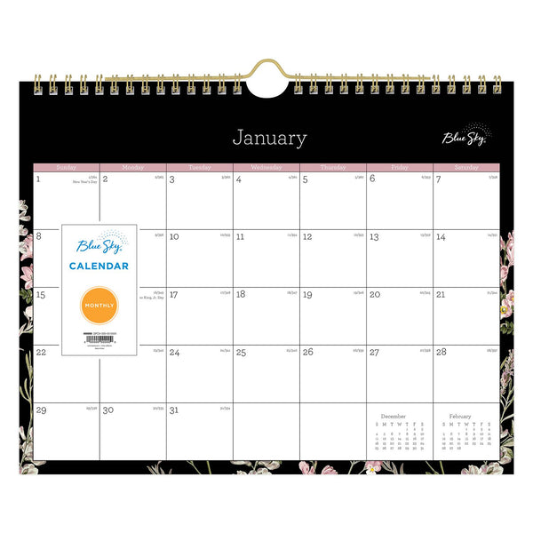 Blue Sky® Neveah Monthly Wall Calendar, Floral Artwork, 11" x 8.75", White/Black/Pink Sheets, 12-Month (Jan to Dec): 2026 (BLS139941) Each
