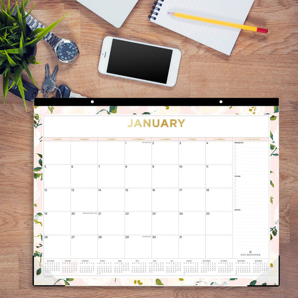 Blue Sky® Day Designer Coming Up Roses Monthly Desk Pad Calendar, Floral Artwork, 22 x 17, Cream/Blush Sheets, 12-Month (Jan-Dec): 2026 (BLS138198) Each