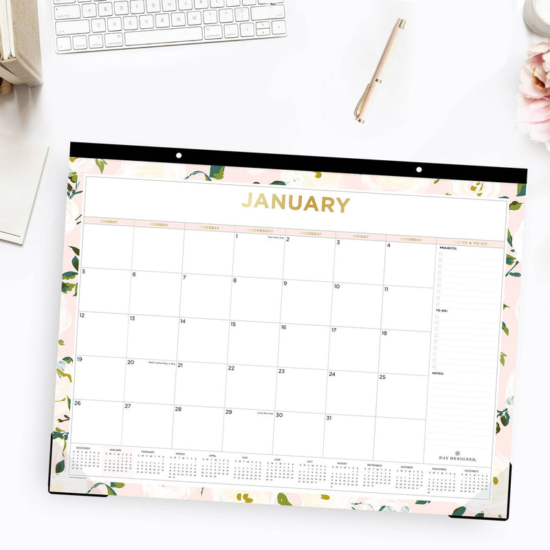 Blue Sky® Day Designer Coming Up Roses Monthly Desk Pad Calendar, Floral Artwork, 22 x 17, Cream/Blush Sheets, 12-Month (Jan-Dec): 2026 (BLS138198) Each