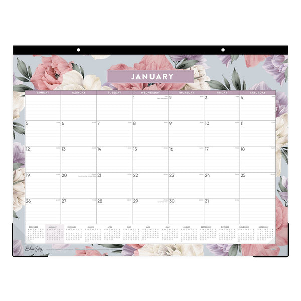 Blue Sky® Tula Monthly Desk Pad Calendar, Floral Artwork, 22" x 17", White/Purple/Pink Sheets, Black Headband, 12-Month (Jan-Dec): 2026 (BLS144086) Each
