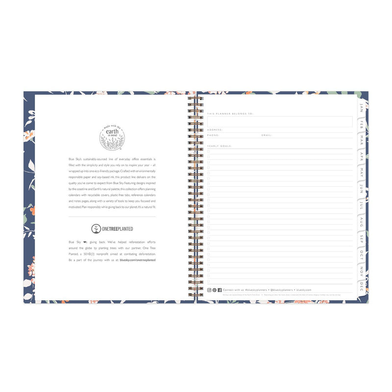 Blue Sky® One Tree Planted Effie Weekly/Monthly Planner, Floral Artwork, 11" x 8.5", Blue/Peach/Green Cover, 12-Month (Jan-Dec): 2026 (BLS138325) Each