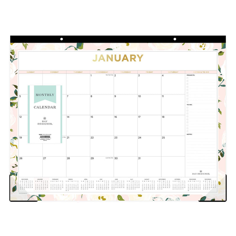 Blue Sky® Day Designer Coming Up Roses Monthly Desk Pad Calendar, Floral Artwork, 22 x 17, Cream/Blush Sheets, 12-Month (Jan-Dec): 2026 (BLS138198) Each