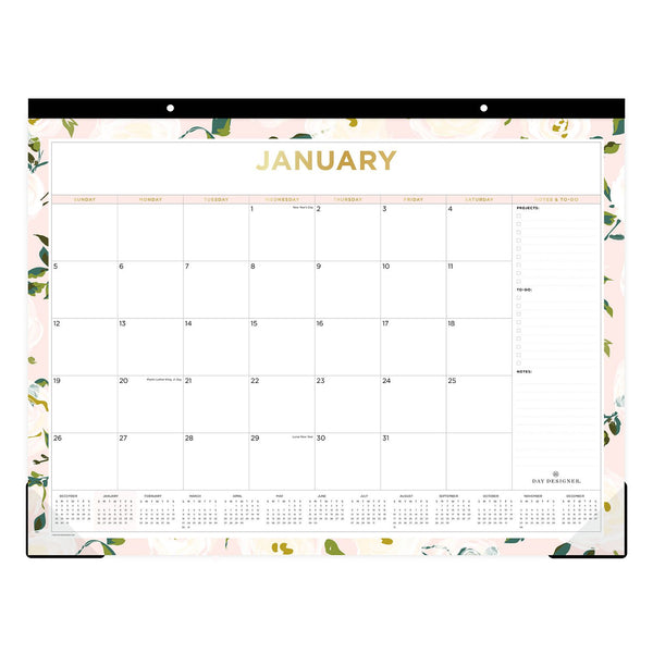 Blue Sky® Day Designer Coming Up Roses Monthly Desk Pad Calendar, Floral Artwork, 22 x 17, Cream/Blush Sheets, 12-Month (Jan-Dec): 2026 (BLS138198) Each