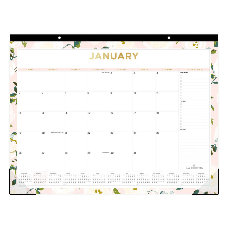 Blue Sky® Day Designer Coming Up Roses Monthly Desk Pad Calendar, Floral Artwork, 22 x 17, Cream/Blush Sheets, 12-Month (Jan-Dec): 2026 (BLS138198) Each