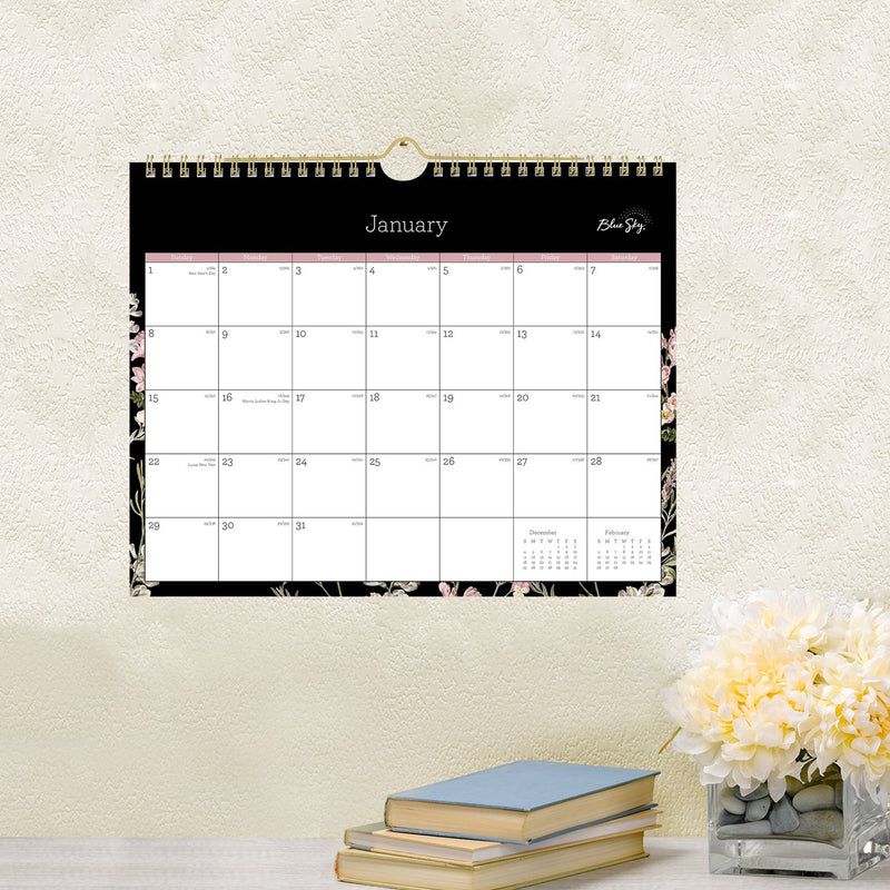 Blue Sky® Neveah Monthly Wall Calendar, Floral Artwork, 11" x 8.75", White/Black/Pink Sheets, 12-Month (Jan to Dec): 2026 (BLS139941) Each