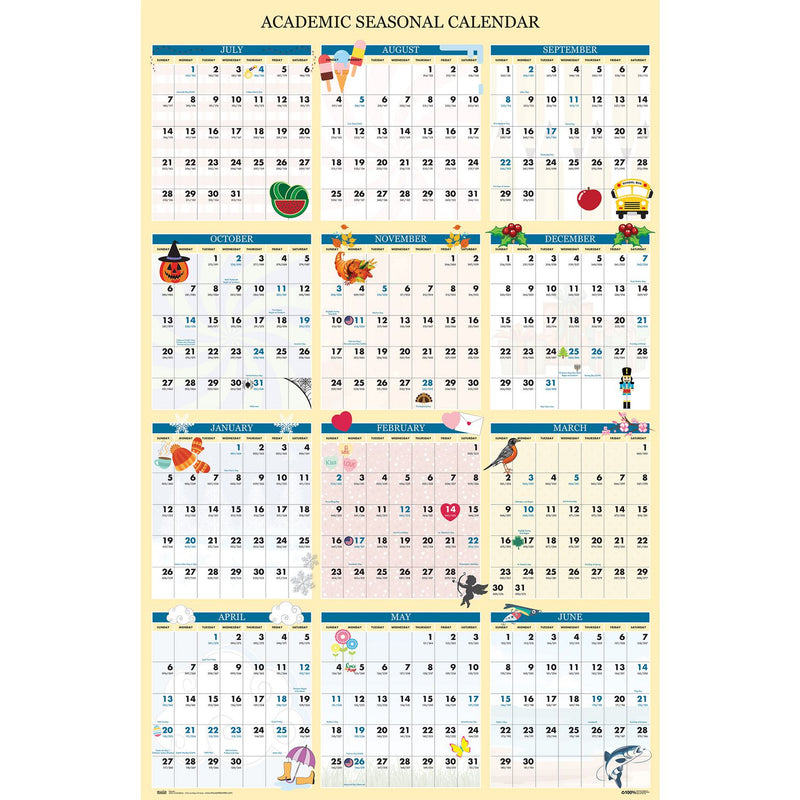 House of Doolittle™ Recycled Academic Seasonal Laminated Wall Calendar, Illustrated Seasons, 24 x 37, 12-Month (July to June), 2025 to 2026 (HOD39835) Each