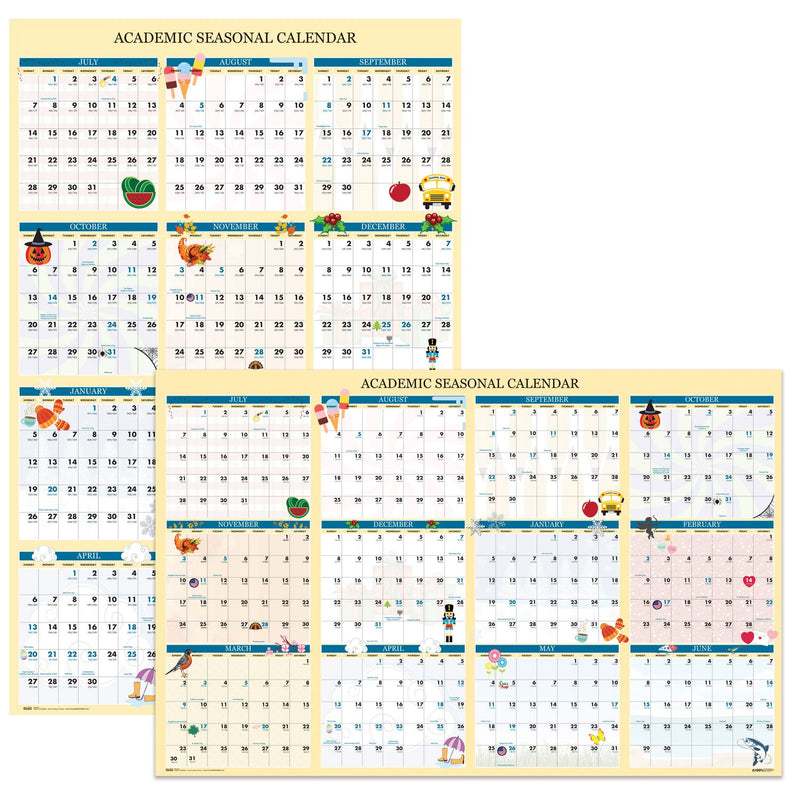 House of Doolittle™ Recycled Academic Seasonal Laminated Wall Calendar, Illustrated Seasons, 24 x 37, 12-Month (July to June), 2025 to 2026 (HOD39835) Each