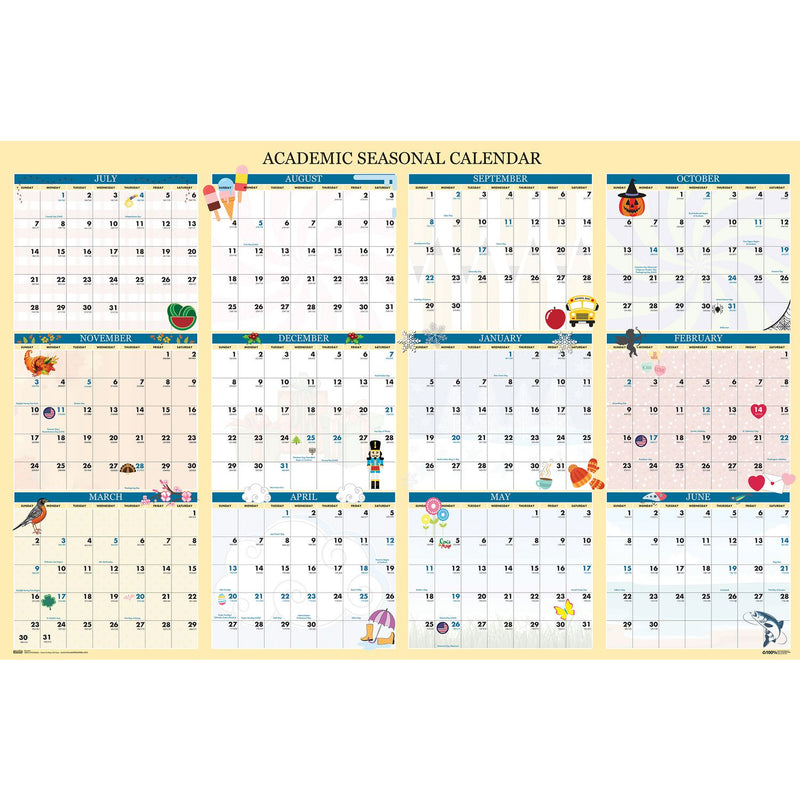 House of Doolittle™ Recycled Academic Seasonal Laminated Wall Calendar, Illustrated Seasons, 24 x 37, 12-Month (July to June), 2025 to 2026 (HOD39835) Each