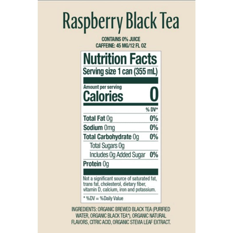 Zevia® Zero Sugar Naturally Sweetened Black Tea, Raspberry, 12 oz Can, 12/Carton (ZEV0170312) Case of 12