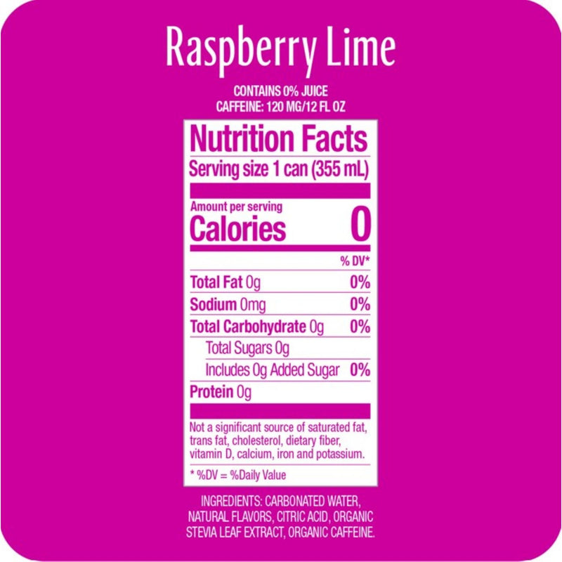 Zevia® Zero Sugar Naturally Sweetened Energy Drink, Raspberry Lime, 12 oz Can, 12/Carton (ZEV0195212) Case of 12