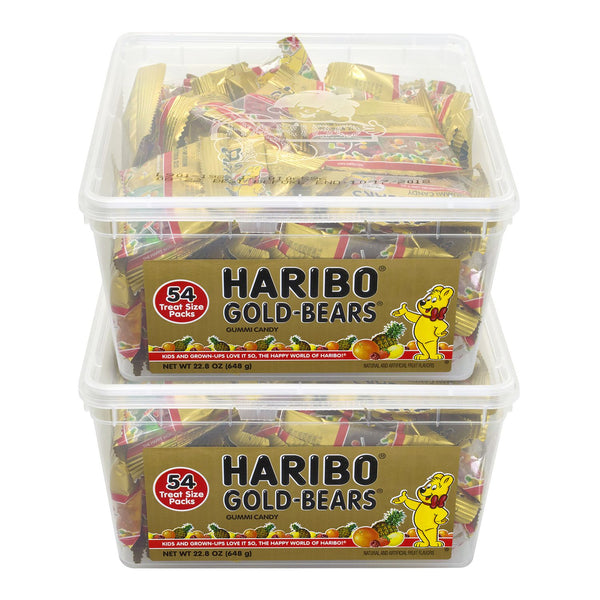 Haribo Goldbears Gummi Candy, Assorted Flavors, 0.4 oz Pouch, 54/Tub, 2 Tubs/Carton (GRR60004073) Case of 108