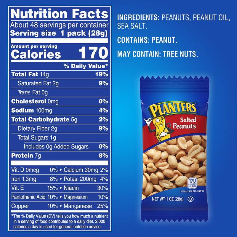 Planters Salted Peanuts, 1 oz Pouch, 48/Box, 2 Boxes/Carton (GRR60004074) Case of 96