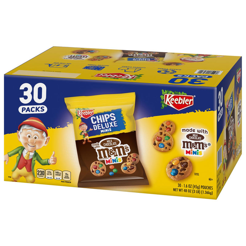 Keebler M&M Cookie Packs, Chocolate, 1.6 oz Pouch, 30/Box, 2 Boxes/Carton (GRR60004085) Case of 60