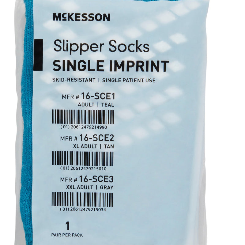 McKesson Slipper Socks Unisex Adult Large Single Tread Single Patient Use Teal (1038459_CS) 48/CS