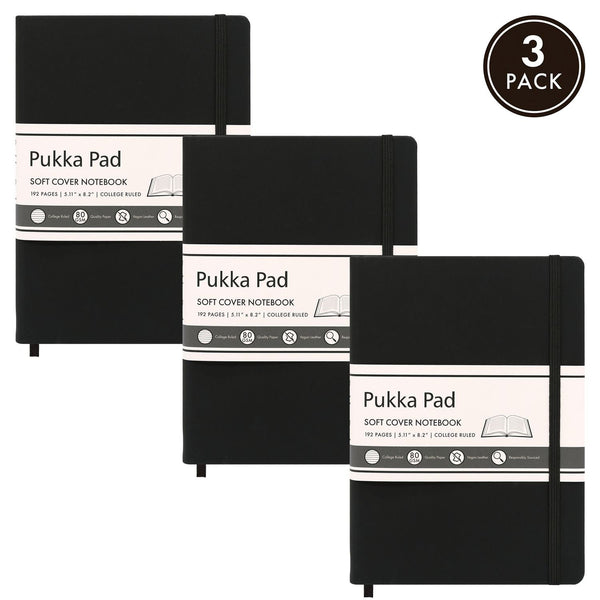 PUKKA PAD® Soft Cover Notebook, College Rule, Black Cover, (96) 8.2 x 5.11 Sheets, 3/Pack (PUK9940SIG3) Each
