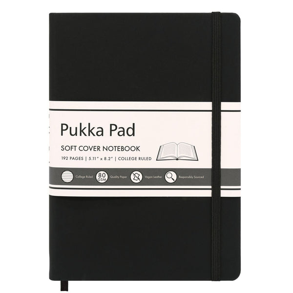 PUKKA PAD® Soft Cover Notebook, College Rule, Black Cover, (96) 8.2 x 5.11 Sheets (PUK9940SIG) Each