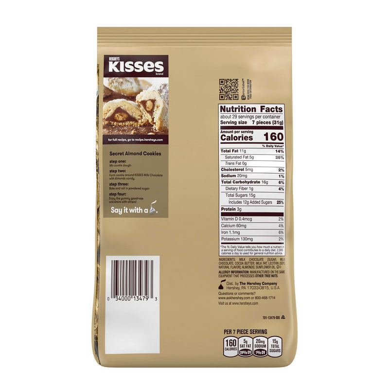 Hershey's KISSES with Almonds, Milk Chocolate, 32 oz Pack, 2 Packs/Carton (GRR60004091) Case of 2