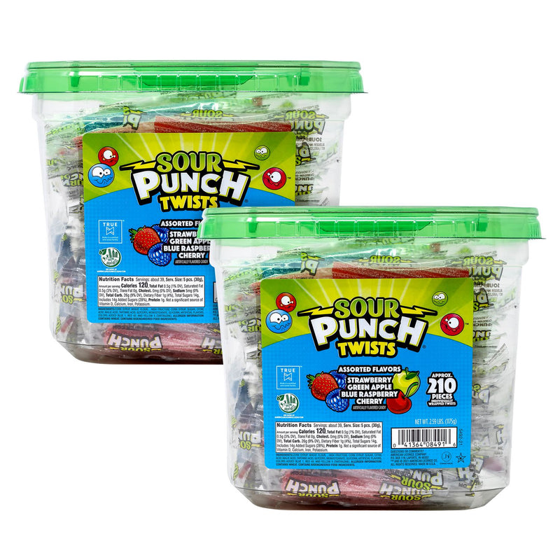 Sour Punch Twists, Variety, 2.59 lb Tub, Approx. 210 Pieces/Tub, 2 Tubs (GRR60004078) Case of 420