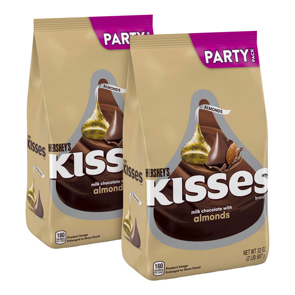Hershey's KISSES with Almonds, Milk Chocolate, 32 oz Pack, 2 Packs/Carton (GRR60004091) Case of 2