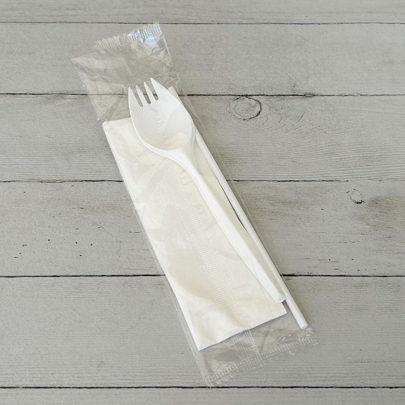 Boardwalk® School Cutlery Kit, Napkin/Spork/Straw, White, 1,000/Carton (BWKSCHOOLKITPP) Case of 1000