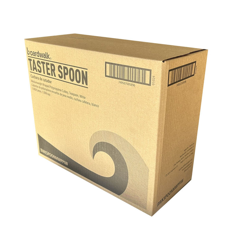 Boardwalk® Mediumweight Wrapped Polystyrene Cutlery, Teaspoon, White, 1,000/Carton (BWKSPOONMWPPIW) Case of 1000