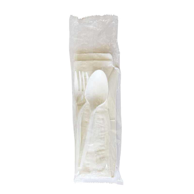 Boardwalk® Four-Piece Cutlery Kit, Fork/Knife/Napkin/Teaspoon, Mediumweight, White, 250/Carton (BWK4COMBOKITPP) Case of 250