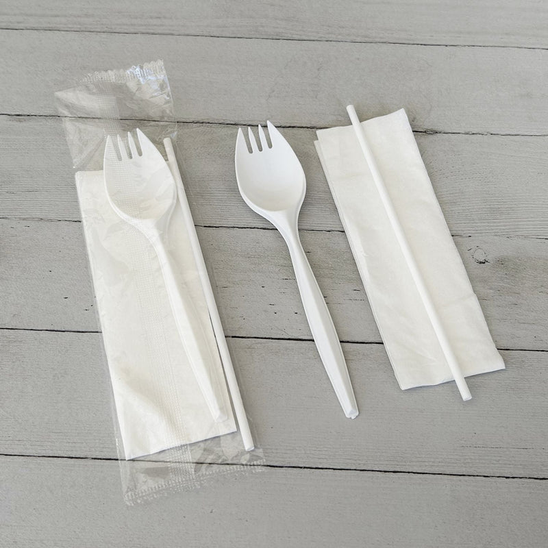 Boardwalk® School Cutlery Kit, Napkin/Spork/Straw, White, 1,000/Carton (BWKSCHOOLKITPP) Case of 1000