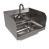 BK Resources Stainless Steel Hand Sink with Side Splashes and Faucet, 14" l x 10" w x 5" h (BKEHSW1410SSP) Each