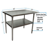 BK Resources Stainless Steel Flat Top Work Tables, 48w x 24d x 36h, Silver, 2/Pallet (BKE2VT4824) Each