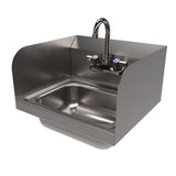 BK Resources Stainless Steel Hand Sink with Side Splashes and Faucet, 14" l x 10" w x 5" h (BKEHSW1410SSP) Each