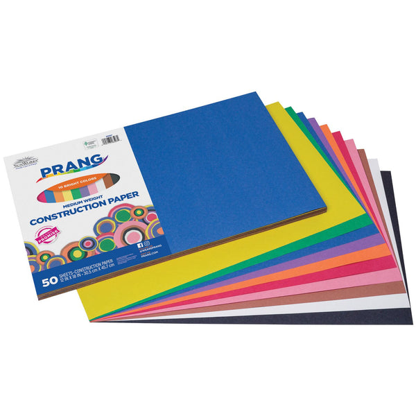 Prang SunWorks Construction Paper, 50 lb Text Weight, 12 x 18, Assorted Colors, 50 Sheets/Pack, 25 Packs/Carton (PAC6507CT) Case of 25