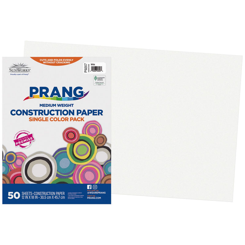 Prang SunWorks Construction Paper, 50 lb Text Weight, 12 x 18, White, 50/Pack, 25 Packs/Carton (PAC9207CT) Case of 25