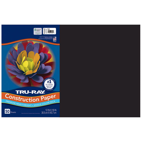 Tru-Ray Construction Paper, 76 lb Text Weight, 12 x 18, Black, 50/Pack, 25 Packs/Carton (PAC103061CT) Case of 25