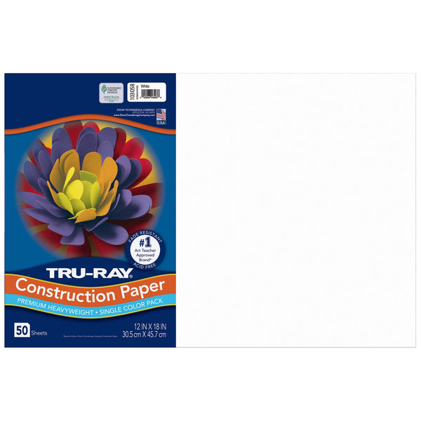 Tru-Ray Construction Paper, 76 lb Text Weight, 12 x 18, White, 50/Pack, 25 Packs/Carton (PAC103058CT) Case of 25