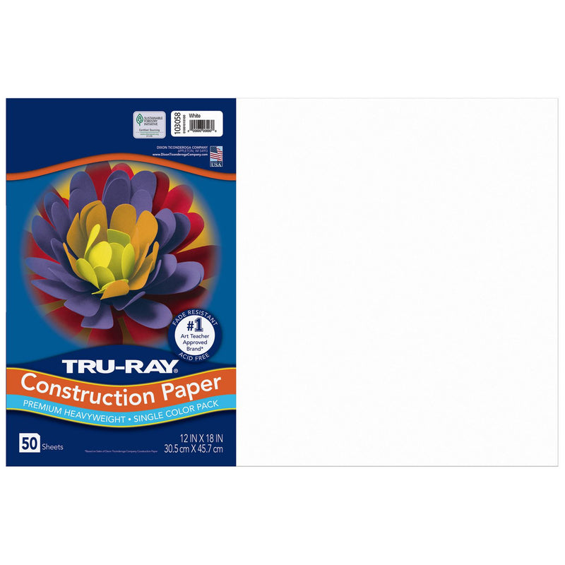 Pacon® Tru-Ray Construction Paper, 76 lb Text Weight, 12 x 18, White, 50/Pack, 25 Packs/Carton (PAC103058CT) Case of 25
