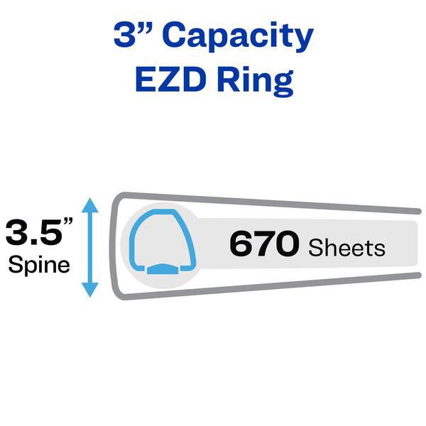 Avery® Heavy-Duty View Binder with DuraHinge and Locking One Touch EZD Rings, 3 Rings, 3" Capacity, 11 x 8.5, White, 4/Carton (AVE79193CT)