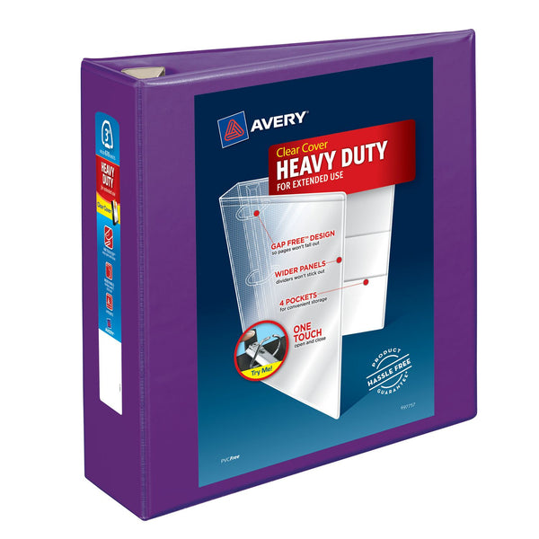 Avery® Heavy-Duty View Binder with DuraHinge and One Touch EZD Rings, 3 Rings, 3" Capacity, 11 x 8.5, Purple, 4/Carton (AVE79810CT)