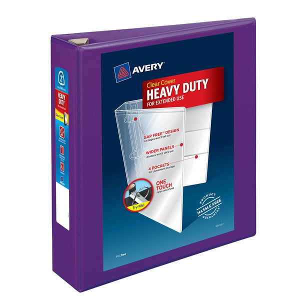 Avery® Heavy-Duty View Binder with DuraHinge and One Touch EZD Rings, 3 Rings, 2" Capacity, 11 x 8.5, Purple, 6/Carton (AVE79777CT)