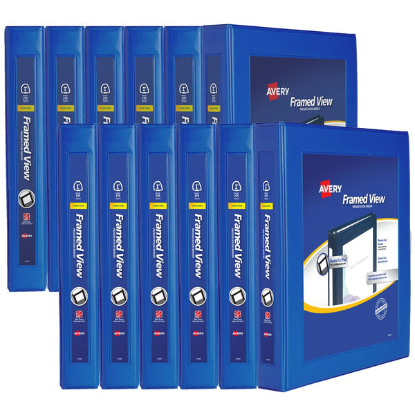 Avery® Framed View Heavy-Duty Binders, 3 Rings, 1" Capacity, 11 x 8.5, Navy Blue, 12/Carton (AVE68055CT)