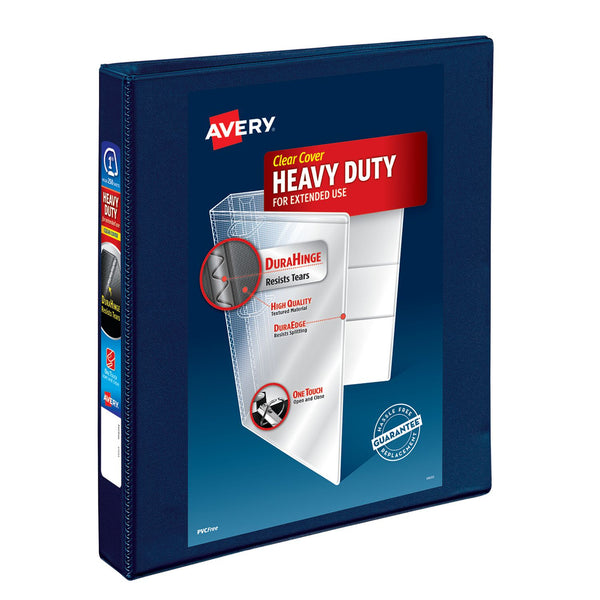 Avery® Heavy-Duty View Binder with DuraHinge and One Touch EZD Rings, 3 Rings, 1" Capacity, 11 x 8.5, Navy Blue, 12/Carton (AVE79809CT)