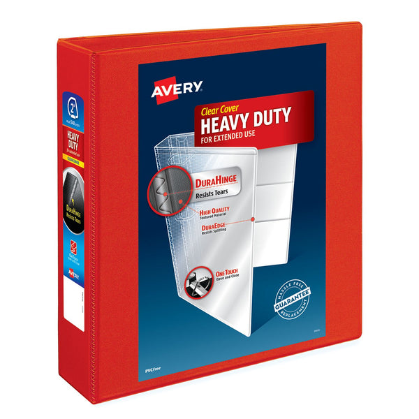 Avery® Heavy-Duty View Binder with DuraHinge and One Touch EZD Rings, 3 Rings, 2" Capacity, 11 x 8.5, Red, 6/Carton (AVE79225CT)