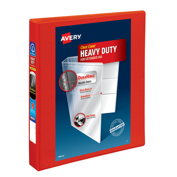 Avery® Heavy-Duty View Binder with DuraHinge and One Touch EZD Rings, 3 Rings, 1" Capacity, 11 x 8.5, Red, 12/Carton (AVE79170CT)