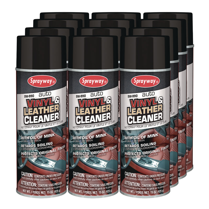 Sprayway Inc. Vinyl and Leather Cleaner, Leather Scent, 15 oz Aerosol Spray, 12/Carton (CGC990) Case of 12