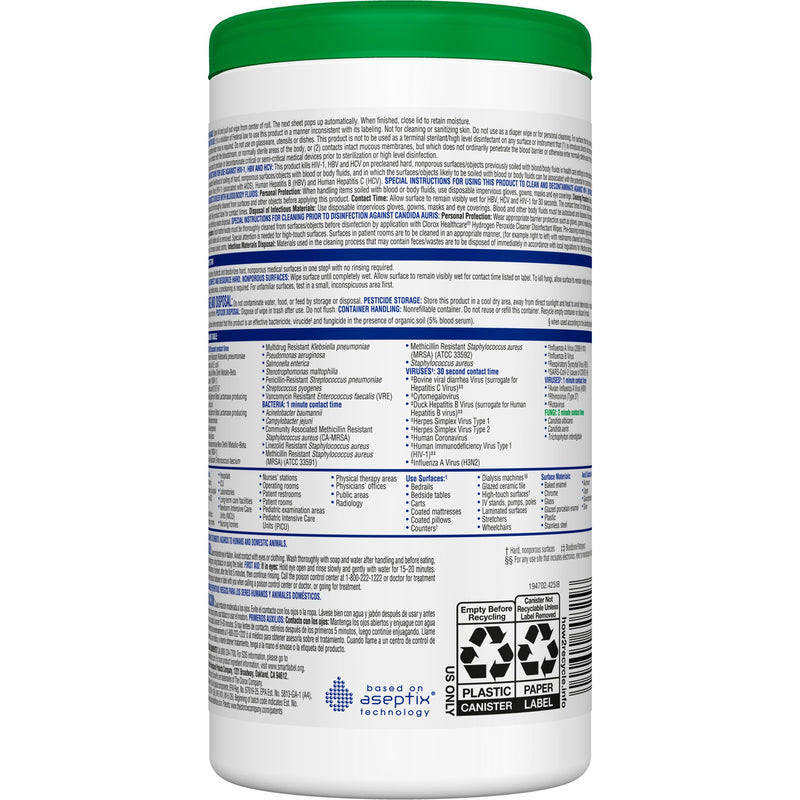 Clorox Healthcare® Surface Disinfectant Cleaner Premoistened Hydrogen Peroxide Based Manual Pull Wipe 155 Count Canister Unscented NonSterile (853530_CT) 1/CT