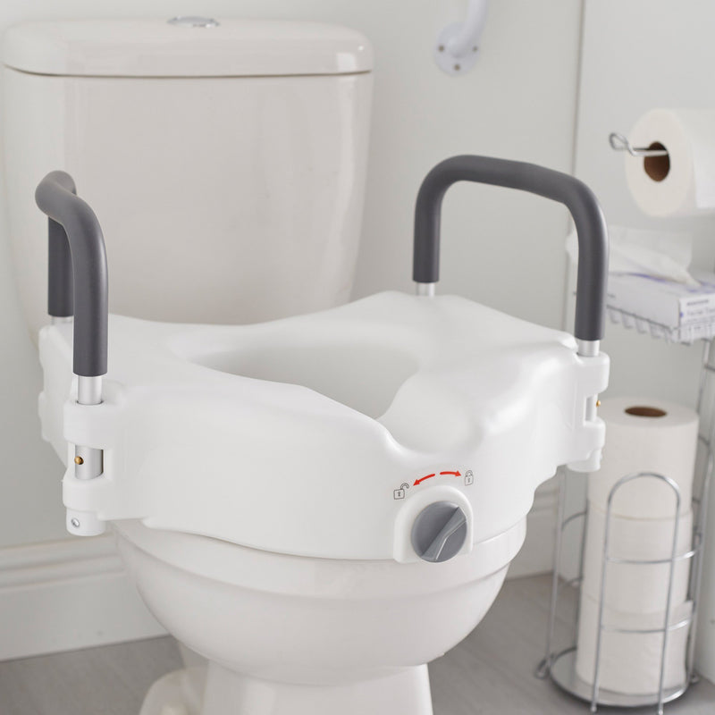 McKesson Raised Toilet Seat with Arms 5 Inch Height Standard / Elongated 300 lbs. Weight Capacity (1065229_EA) 1/EA