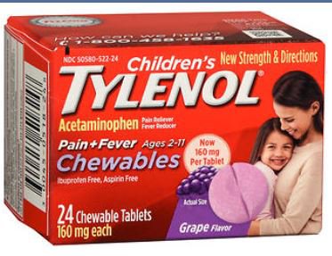 Children's Tylenol® Children's Pain Relief 160 mg Strength Acetaminophen Chewable Tablet 24 per Box (1121087_BT) 1/BT