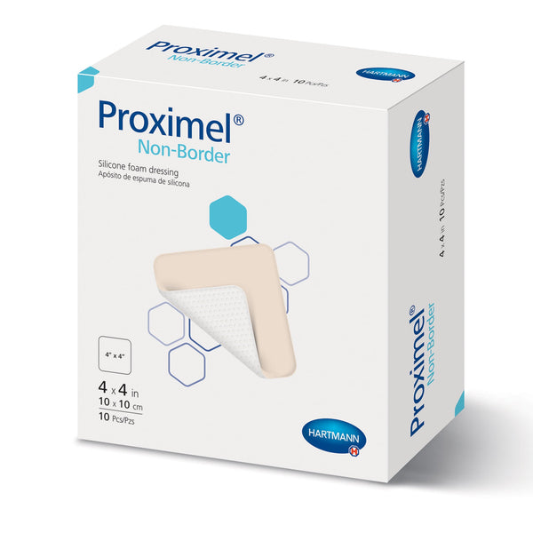 Proximel® Non-Border Foam Dressing 4 X 4 Inch Without Border Waterproof Backing Silicone Face Square Sterile (1242750_BX) 10/BX